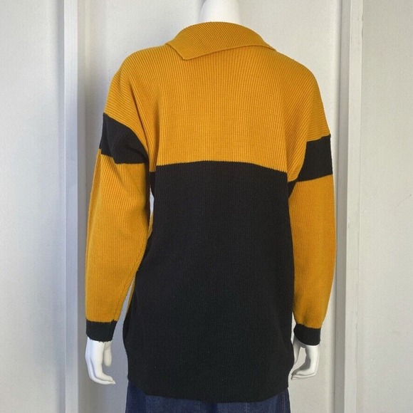 Vintage Sweater Yellow Black Color Block Size Medium - Picture 4 of 11